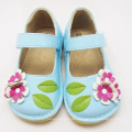 Hellblaue Baby 3D Blumenschuhe Weiche Sole Leder Innen